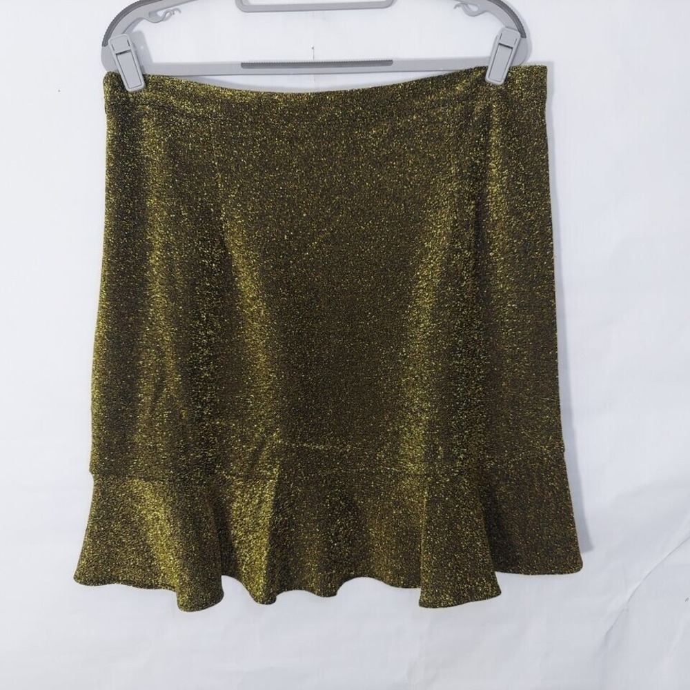 Michael‎ Kors Women Skirt L Gold Metallic Shimmer Hi Lo Stretch Trumpet Disco - Picture 8 of 13